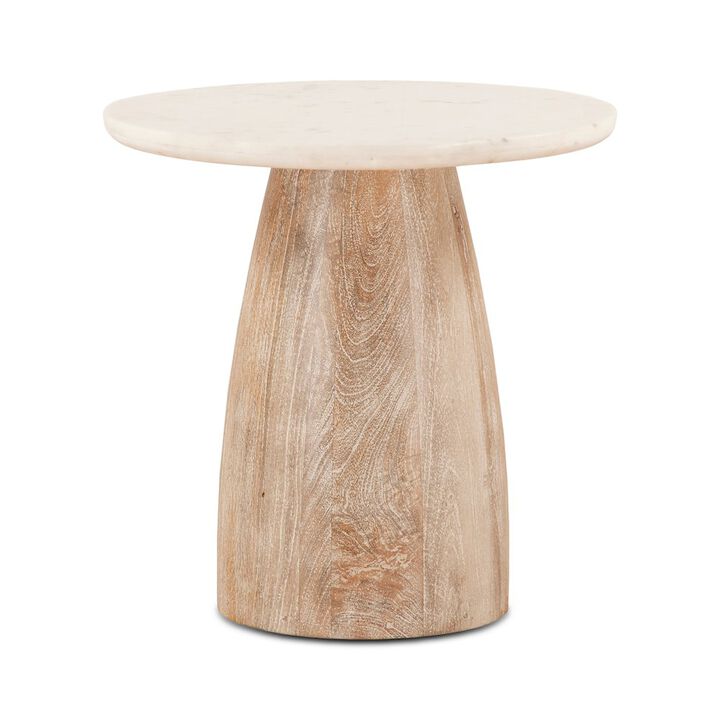 World Interiors Palm Desert Round Side Table 22 White Marble Mod Base