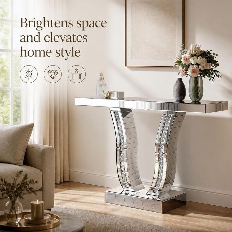 GOODSILO 43 Inch Modern Mirrored Console Table, Glam Luxury Accent Table for Entryway Living Room Hallway Foyer Behind Sofa image number 4