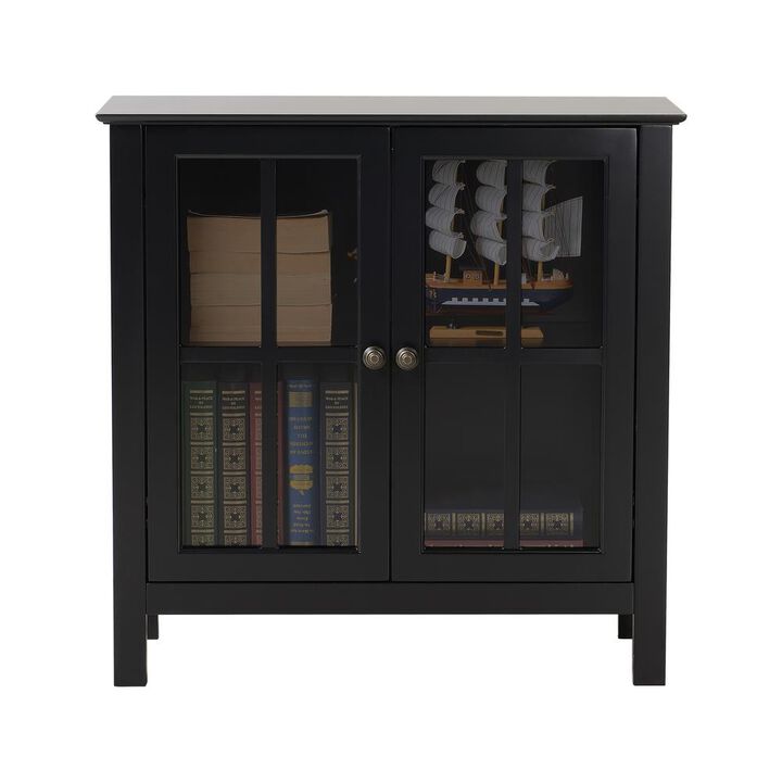 OS Home and Office Black Glass Door Accent and Display Cabinet