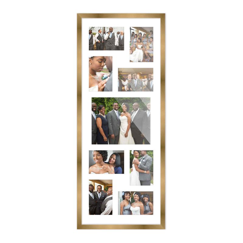 12x32 Wood Collage Frame with a White Mat for 8x10 & 4x6 Pictures
