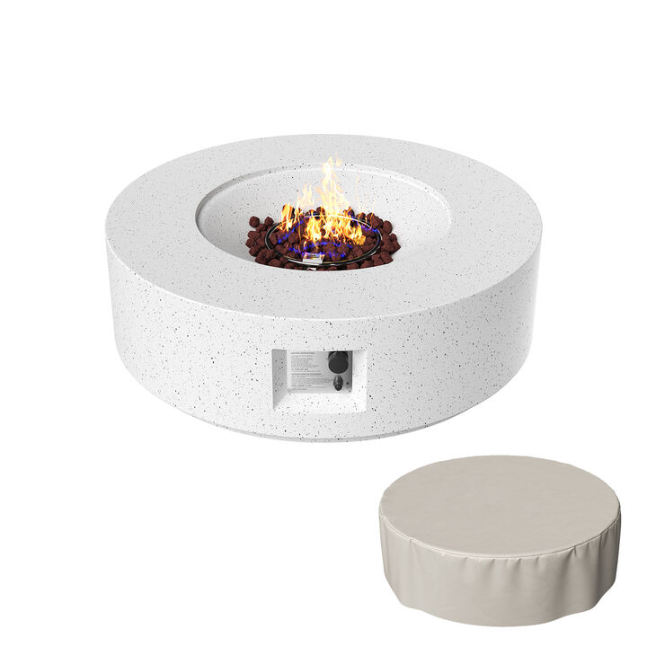 MONDAWE 35" Round Concrete Propane Fire Pit Table  40,000 BTU with Included Waterproof Cover, White