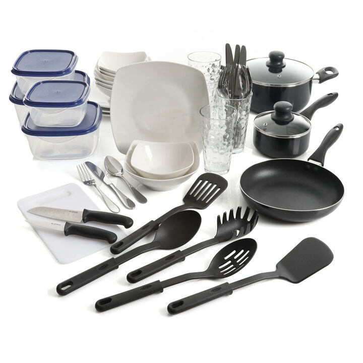 Gibson All U Need 45 Piece Dinnerware Cookware Combo Set in White