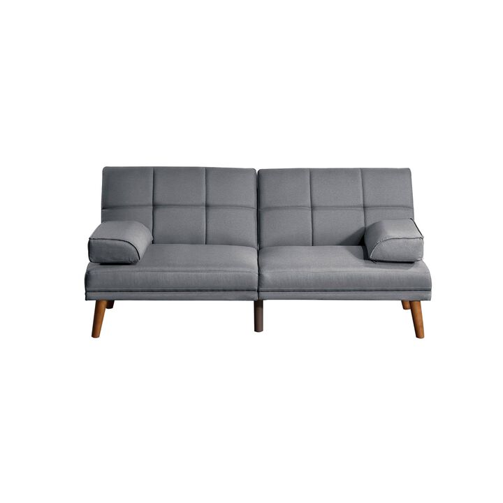 Gina 71 Inch Adjustable Futon Sofa Bed, Square Tufted, Tapered Legs, Gray - Benzara