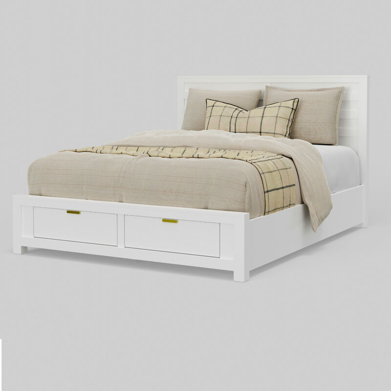 Fery California King Storage Bed, Panel Headboard, White Pine Wood - Benzara image number 3