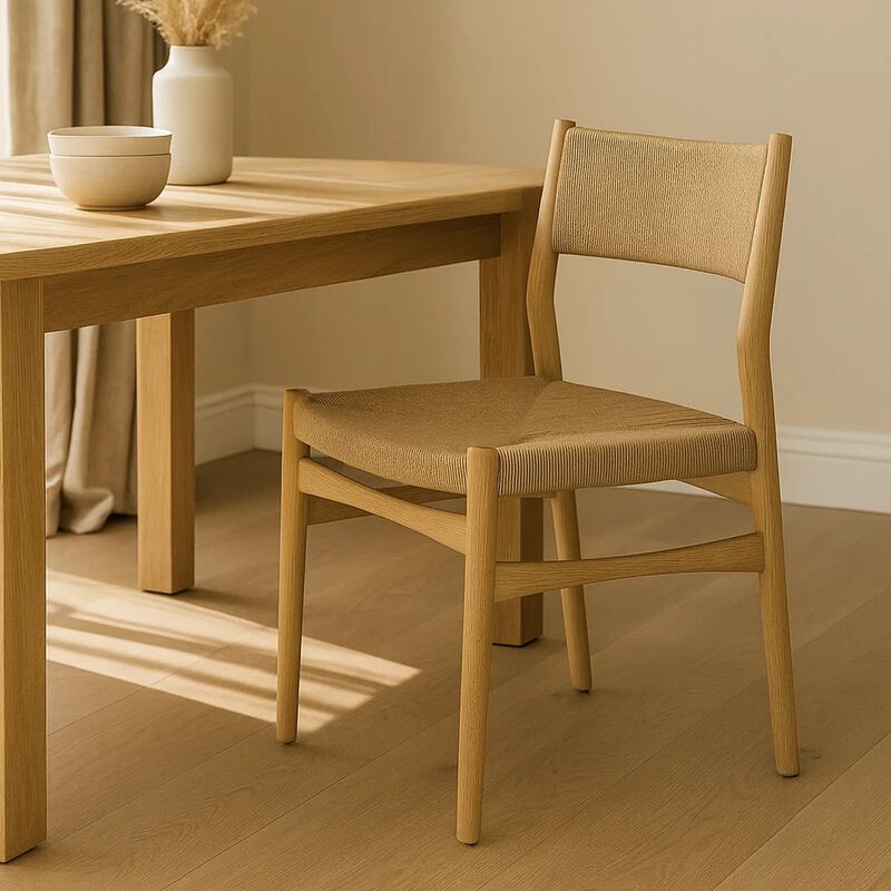 Rie Dining Side Chair Set of 2, Danish Inspired Backrest, Brown Woven