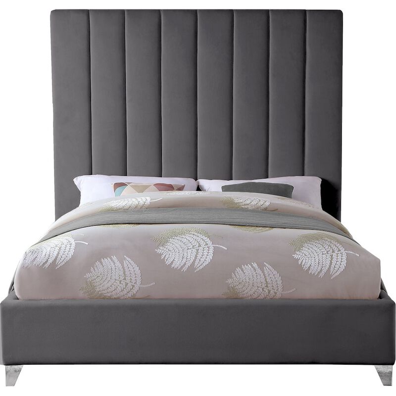 Meridian Furniture Via Grey Velvet King Bed