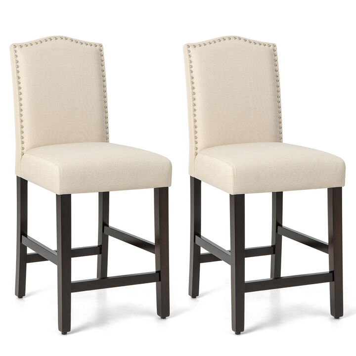2 Pcs Fabric Nail Head Counter Height Dining Side Chairs Set