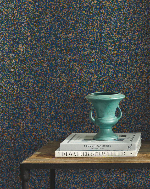 Champagne Dots Gold & Navy Wallpaper