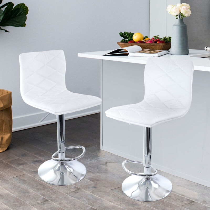 Elama 2 Piece Adjustable Diamond Tufted Faux Leather Bar Stool in White with Chrome Base image number 2