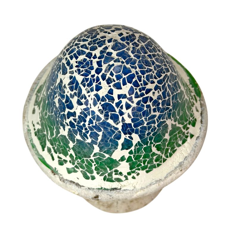 Mosaic Cement Mushroom Statue Blue Green White Garden Figurine 8 In image number 3