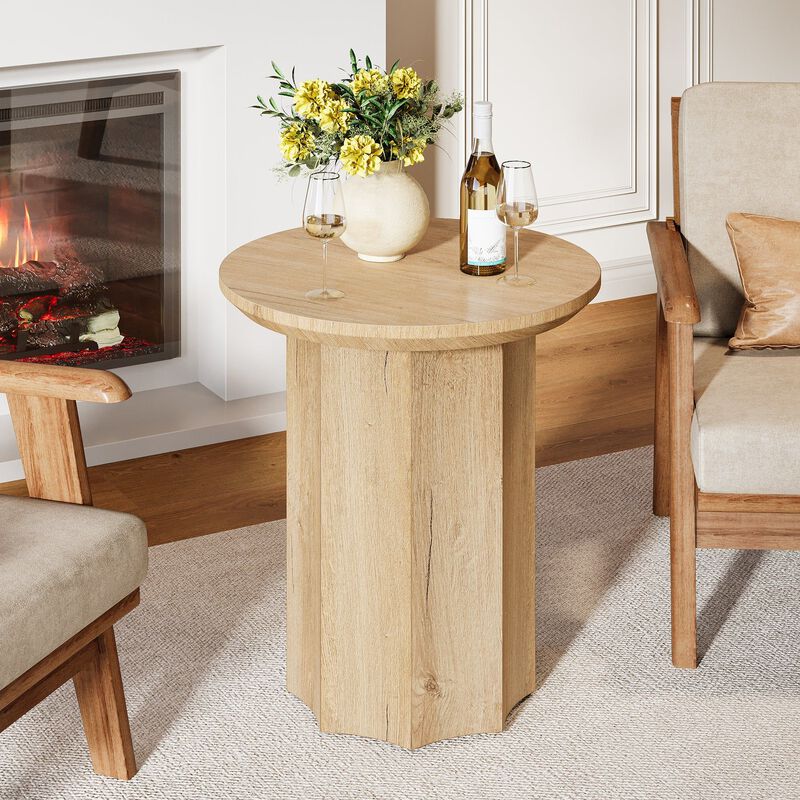 Wooden Round End Table, Pedestal Side Table with Octagonal Base-Light Brown image number 5