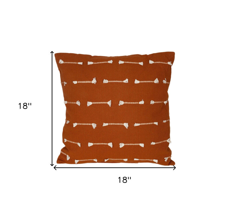 HomeRoots 18" Terra Cotta Striped Cotton Throw Pillow With Texture image number 5