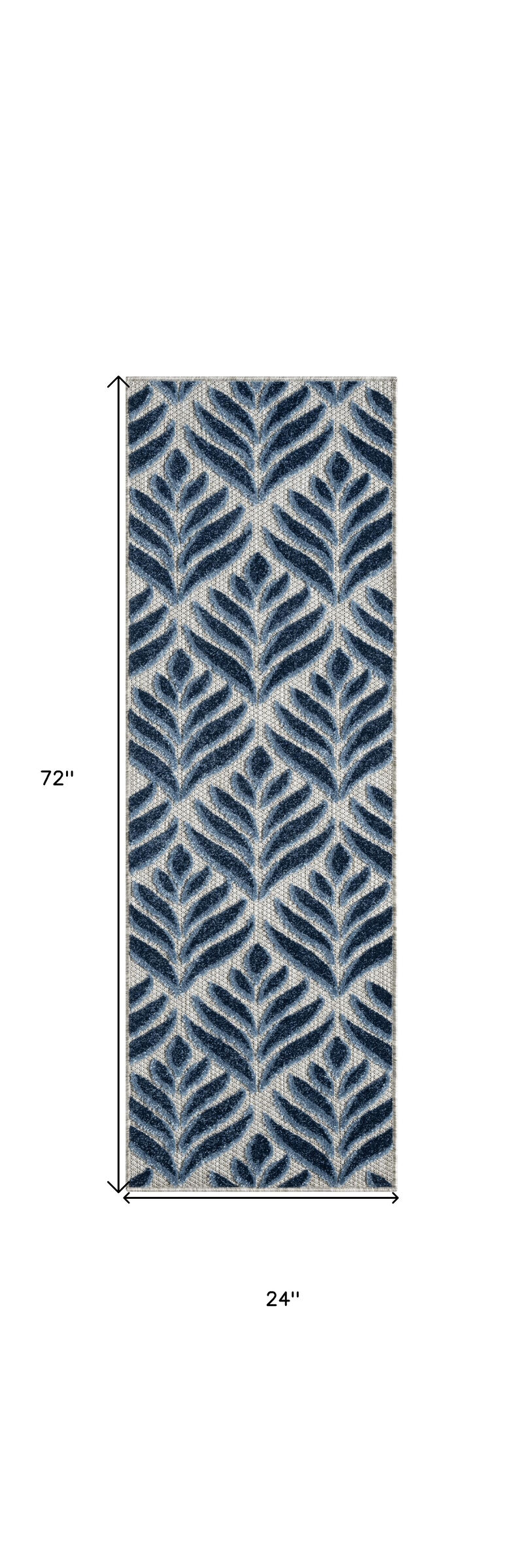 HomeRoots 6' Blue And Gray Botanical Leaves Indoor Outdoor Runner Rug image number 6