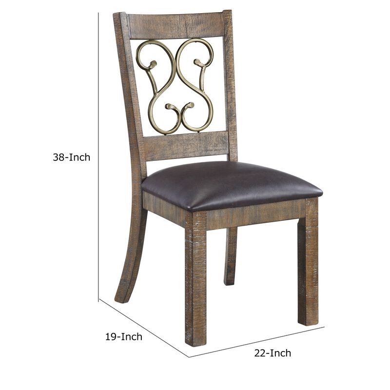 Eli 20 Inch Parson Style Dining Chair, Vegan Leather, Set of 2, Tan Brown-Benzara