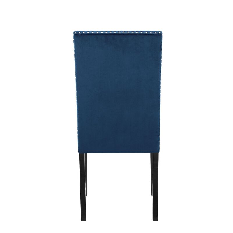 Kate 38 Inch Velvet Upholstered Wood Dining Chair, Set of 2, Blue-Benzara