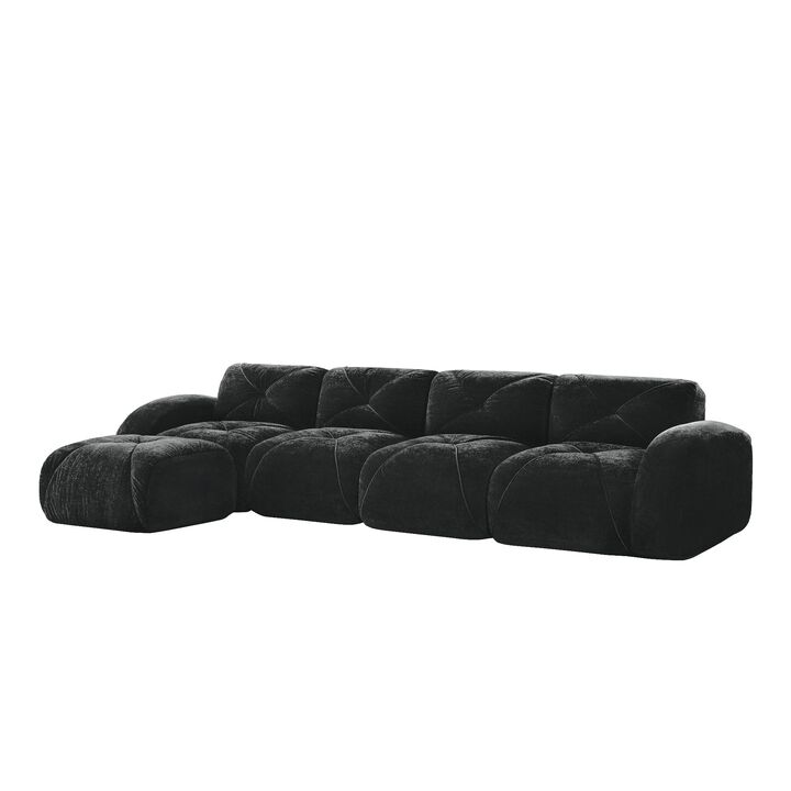 Clihome L-shaped Soft Velvet Fabric,32D High Density Sponge Bottom,Ergonomic Design Bottom,Anti-Slip Design,Free Combination,Movable Ottoman