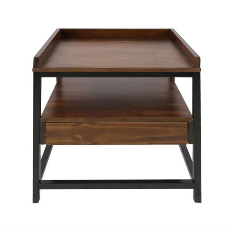 QuikFurn Modern Solid Wood 1-Drawer End Table Nightstand in Mocha Brown and Black Finish