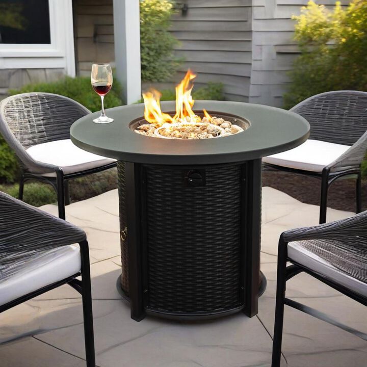 32" Propane Gas Fire Pit Table, 50000 BTU Black Round Steel Fire Pit for Patio Deck Garden Courtyard