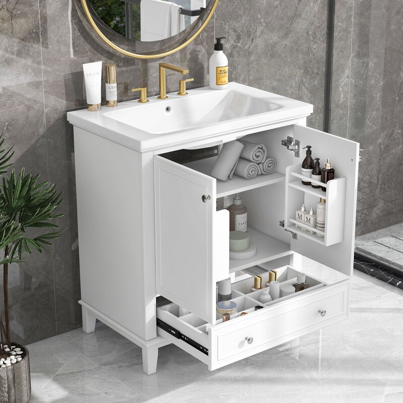 Whisen Vintage Bathroom Vanity with Sink Combo, Multi-functional Bathroom Cabinet with Doors and Drawer - Gray