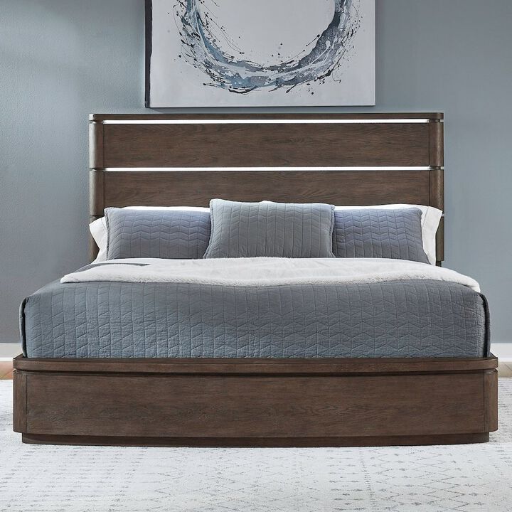 Liberty Furniture Cascade Falls Queen Panel Bed with LED Touch Light - Satin Espresso Oak