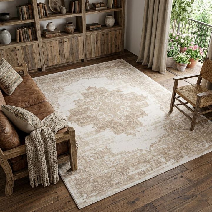 HomeRoots Floral Power Loom Area Rug
