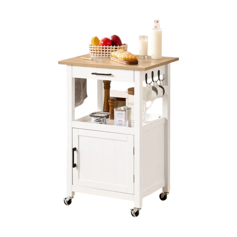 Kitchen Island Cart with Cabinet & Drawer &ndash; Mobile Table with Towel Rack, Hooks & Swivel Wheels image number 0