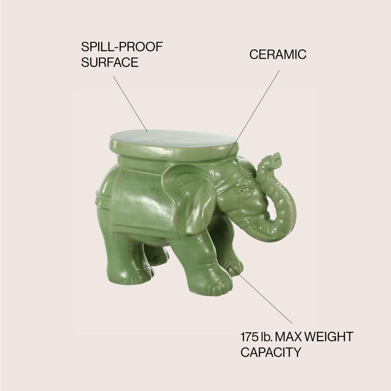 White Elephant 14.25" Ceramic Garden Stool, Gray