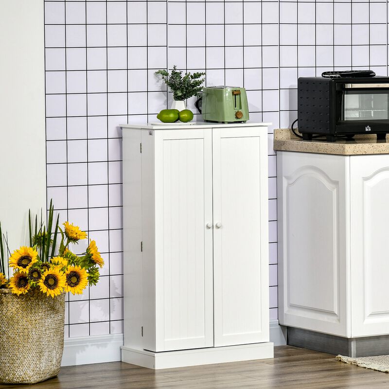 White Kitchen Storage: 41" Freestanding Pantry Cabinet with 5 Tiers