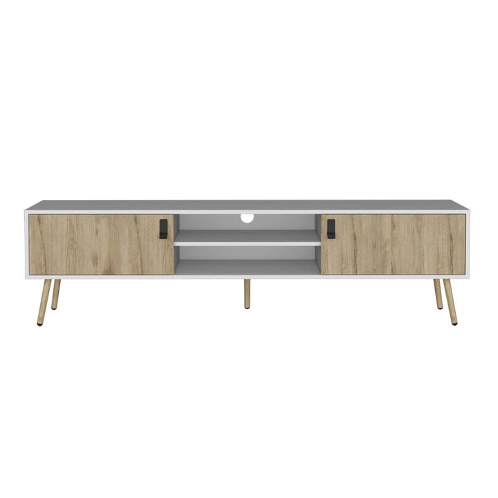 HomeRoots 71" White And Beige Enclosed And Open Storage TV Stand