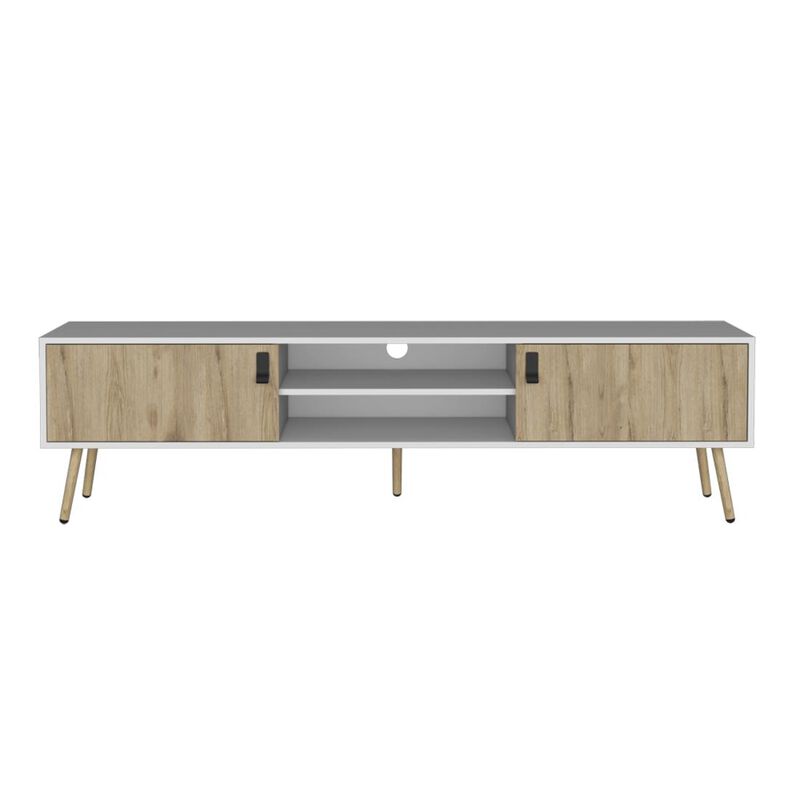 HomeRoots 71" White And Beige Enclosed And Open Storage TV Stand image number 0