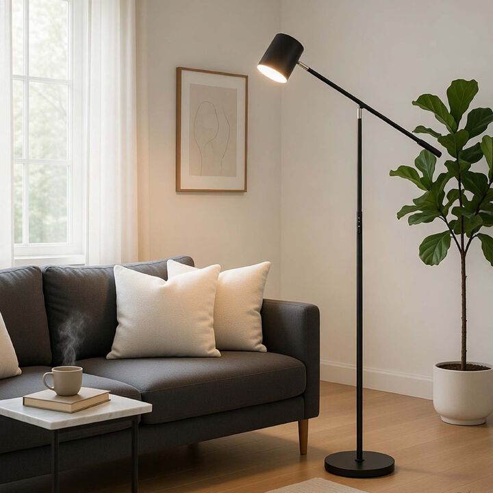 Floor Lamp with Touch Dimmer, 68 Inch Angled Adjustable Arm, Black Metal