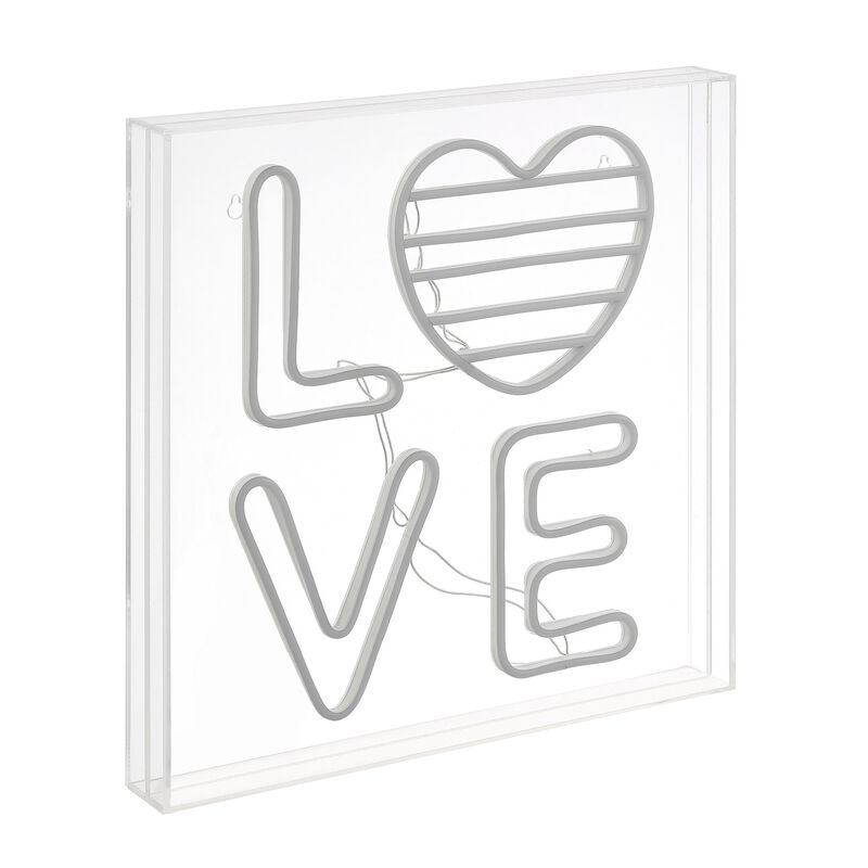 LOVE 15" Square Contemporary Glam Acrylic Box USB Operated LED Neon Light, White/Rainbow image number 7