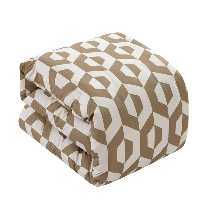 Chic Home Tudor Duvet Cover Set Contemporary Geometric Hexagon Pattern Print with Zipper Closure Beige