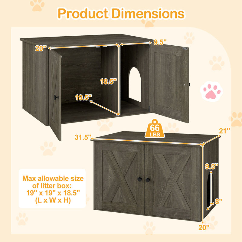 Hidden Cat Litter Box Furniture with Divider for Litter Box Enclosure-Oak image number 2