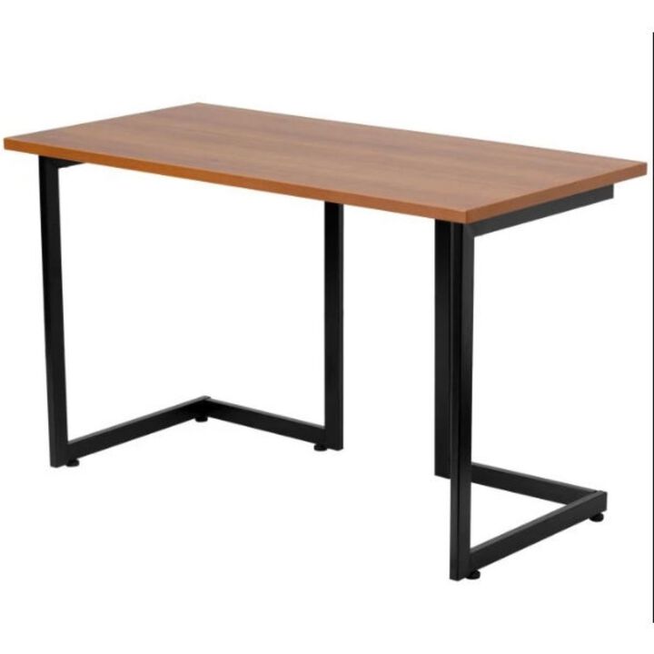 Hivvago Modern Black Metal Frame Computer Desk with Cherry Wood Finish Top