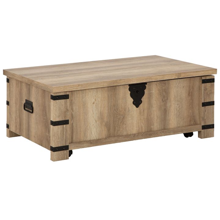 Classic 47 Inch Coffee Table, Lift Top, Concealed Storage, Light Brown Wood-Benzara