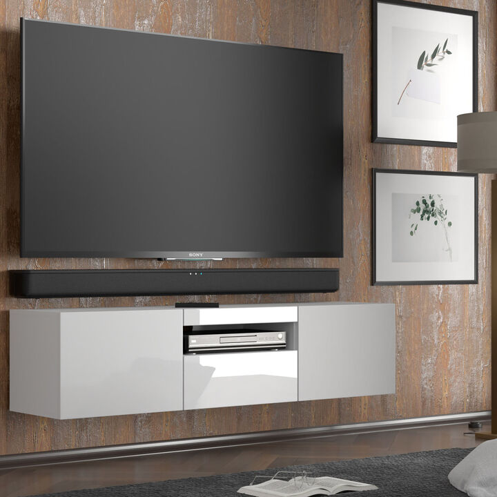 TV Stand Aura 79" Universal Cabinet Hanging or Standing Black High Gloss MDF