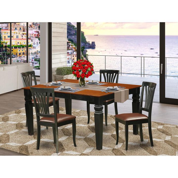 5 Pc Kitchen table set with a Kitchen Table and 4 Leather Dining Chairs in Black