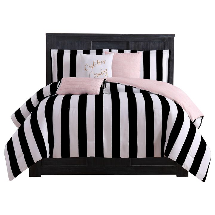 Juicy Couture JYZ010171 Cabana Stripe 6-Piece Reversible Set, King, Canaba Stripe Black