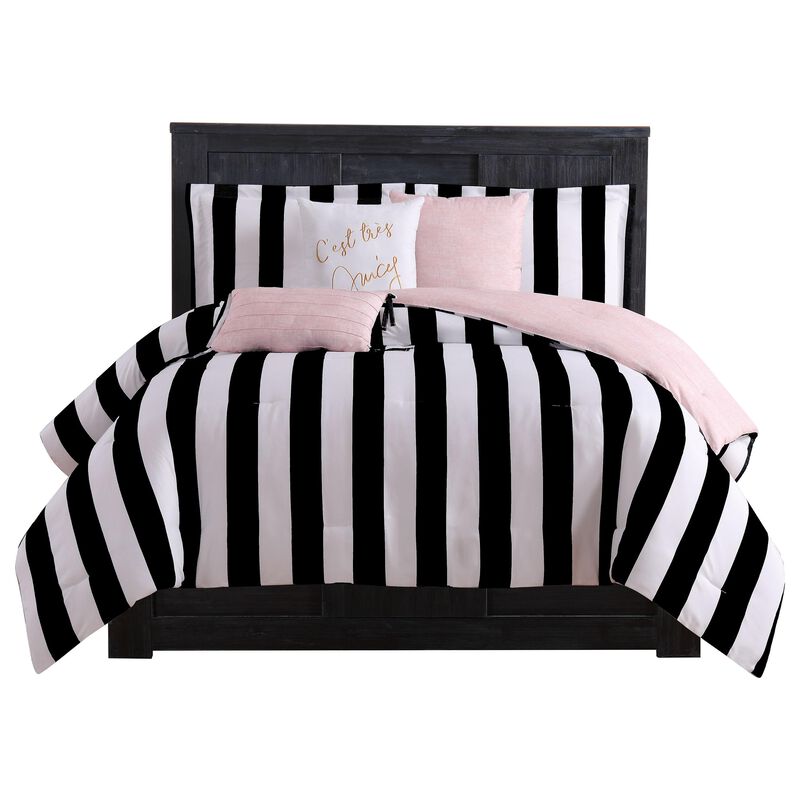 Juicy Couture JYZ010171 Cabana Stripe 6-Piece Reversible Set, King, Canaba Stripe Black