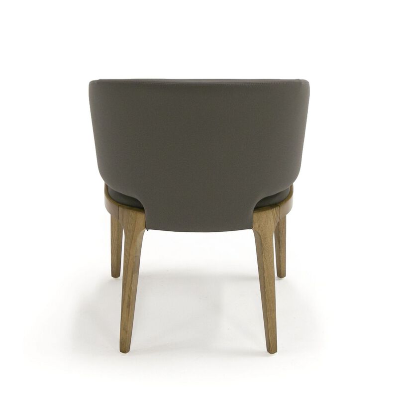 22 Inch Dining Chair, Gray Vegan Faux Leather, Curved Back, Solid Wood - Benzara image number 2