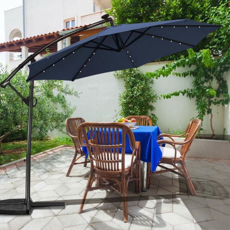 Hivvago 10 Feet 360&deg; Rotation Solar Powered LED Patio Offset Umbrella without Weight Base