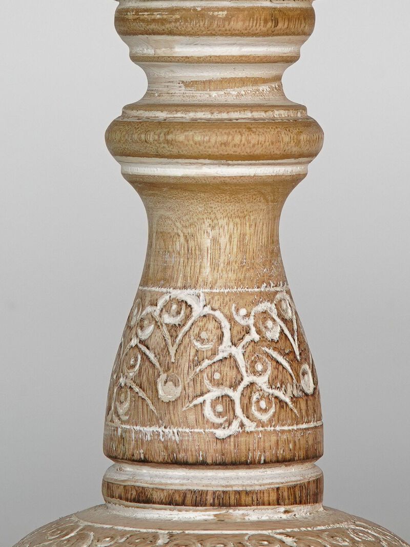 Traditional White Wash Eco-friendly Handmade Mango Wood Set Of One 9" Pillar Candle Holder