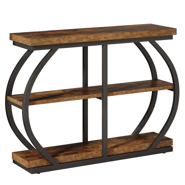 Tribesigns Industrial 3-Tier Wood Console Table with Storage Shelves