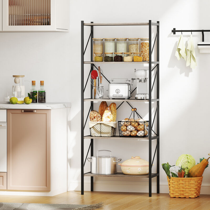 5-Tier Storage Bookshelf with Open Shelves and Heavy-Duty Steel Frame