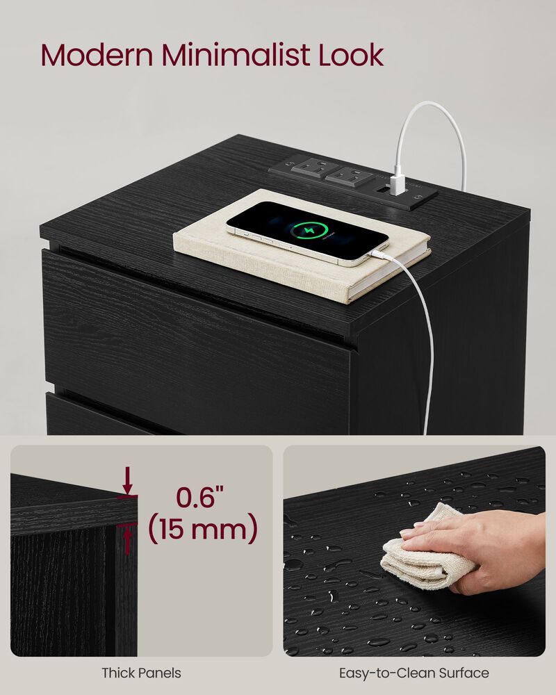 Nightstand with Charging Station for Convenient Bedside Charging and Storage