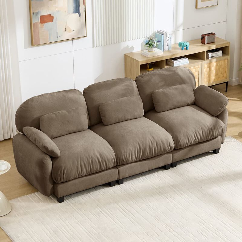 3 Seat modular cloud couch for living room, Chenille deep seat sofa with plush cushions, Modular 3 seater sofa for home image number 4