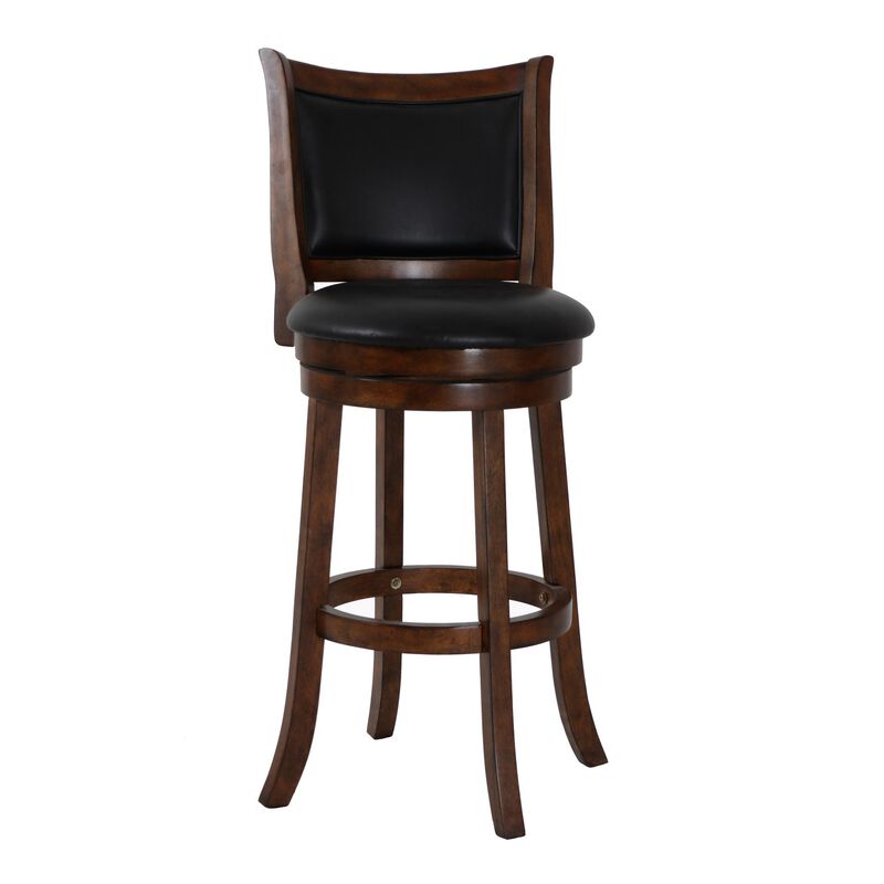 Curved Swivel Barstool with Leatherette Padded Seating, Brown and Black - Benzara