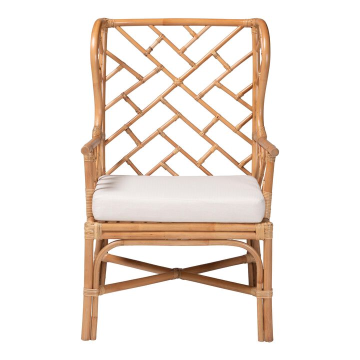 bali & pari Ray Natural Rattan Wingback Armchair with Removable Cushion