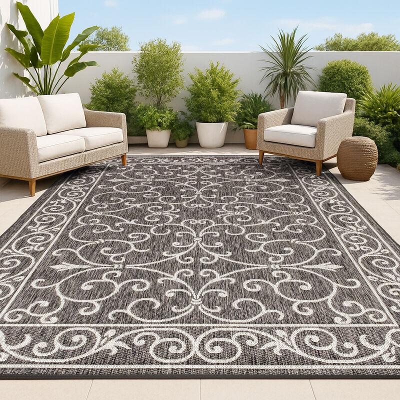 Charleston Vintage Filigree Textured Weave Indoor/Outdoor Area Rug